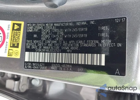 2018 Toyota Highlander Se z USA, uszkodzony, nr VIN 5TDKZRFH8JS532501